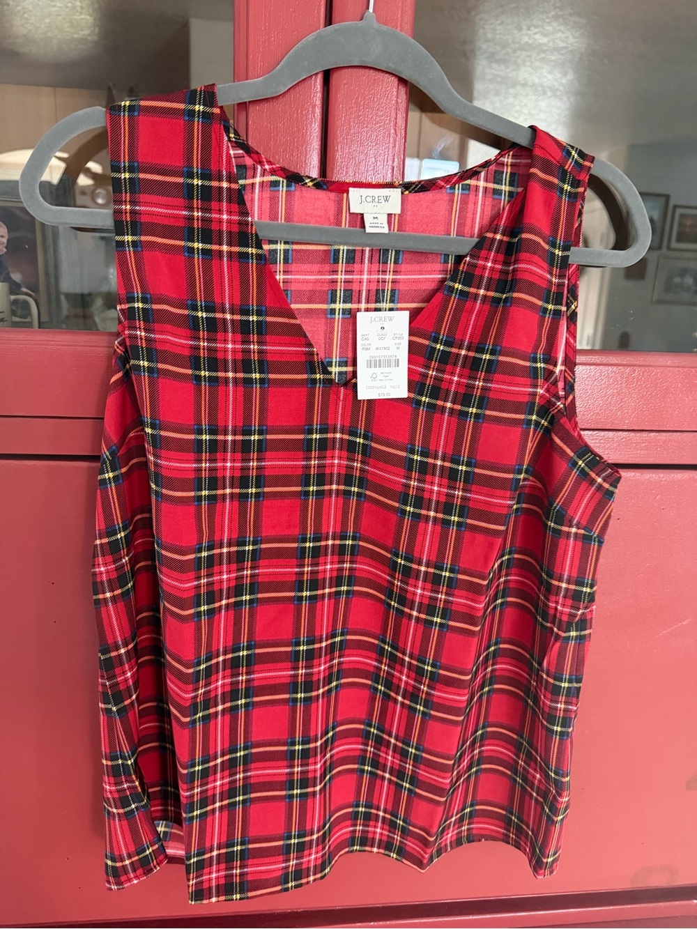 J. Crew Red Plaid V-Neck Sleeveless Camisole